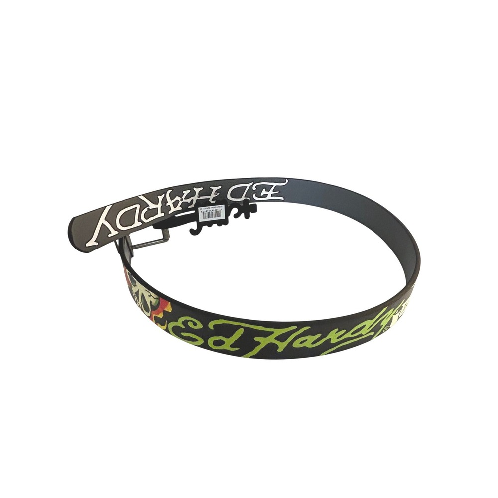 Ed Hardy Men's Black Speed Kills Skull Reversible Graphic Belt Size 34 New!